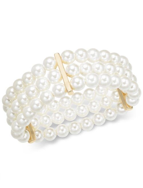 Charter Club Gold-Tone Imitation Pearl Triple-Row Stretch Bracelet, Created for Macy's