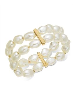 Gold-Tone Imitation Pearl Double-Row Stretch Bracelet, Created for Macy's