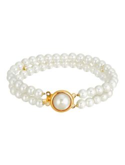 1928 Gold Tone Double Strand Simulated Pearl Bracelet
