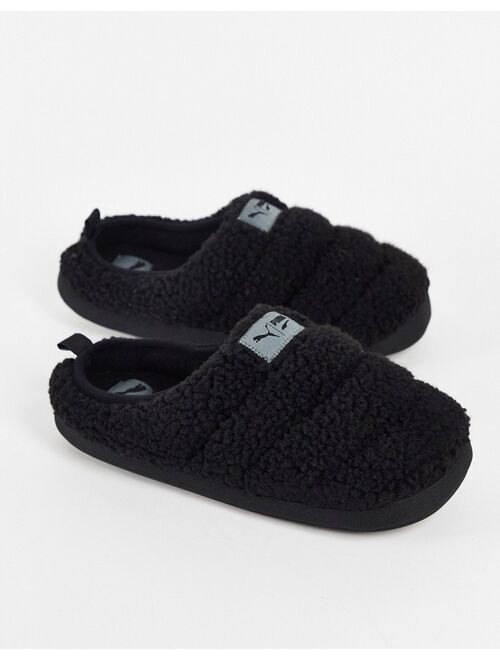 Puma Scuff sherpa slippers in black
