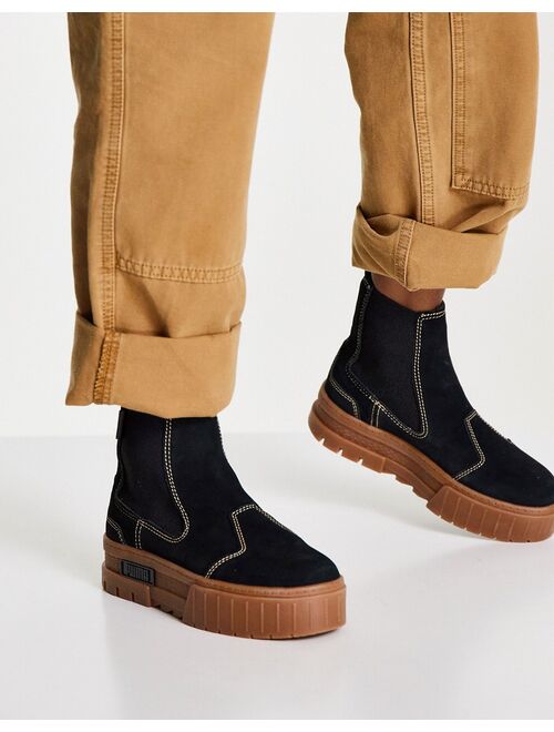 Puma Mayze chelsea boots in black with gum sole