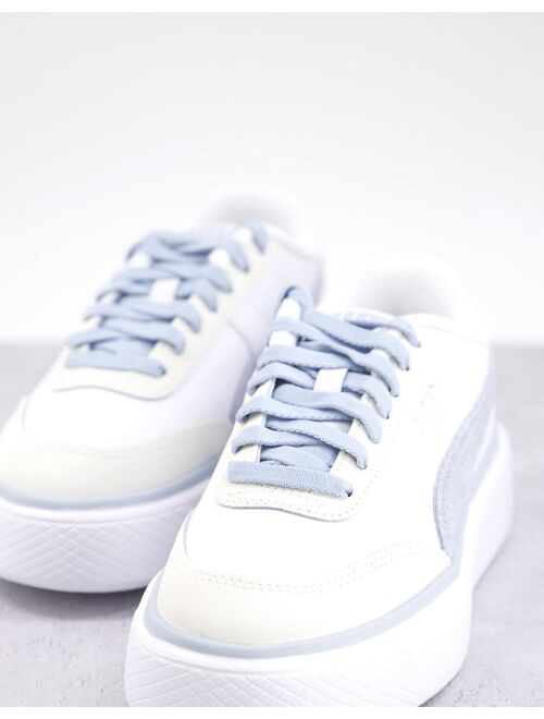 PUMA Oslo Maja suede sneakers in white and baby blue