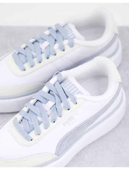 PUMA Oslo Maja suede sneakers in white and baby blue