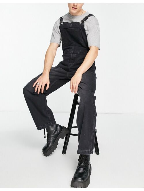 Topman rodeo overalls in washed black