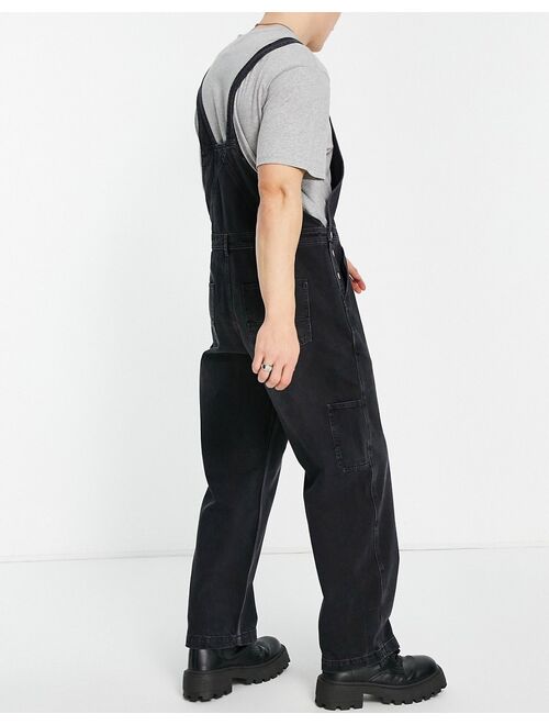 Topman rodeo overalls in washed black