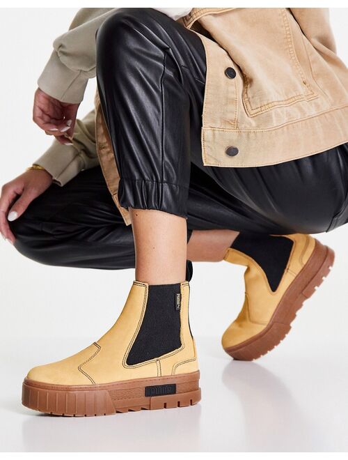 Puma Mayze Chelsea boots in tan with gum sole