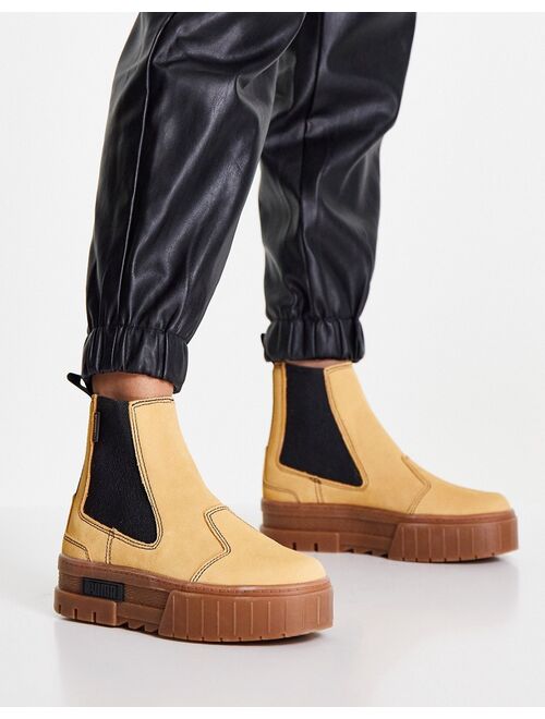 Puma Mayze Chelsea boots in tan with gum sole