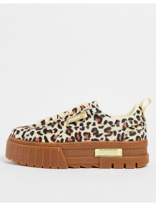 PUMA Mayze chunky sneakers in leopard ponyhair with gum sole