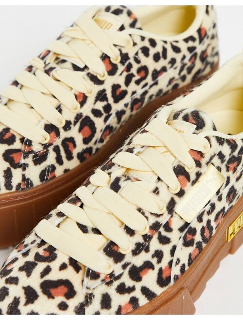 PUMA Mayze chunky sneakers in leopard ponyhair with gum sole