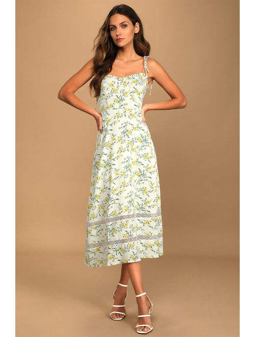 Lulus See the Blooms White Floral Print Tie-Strap Midi Dress