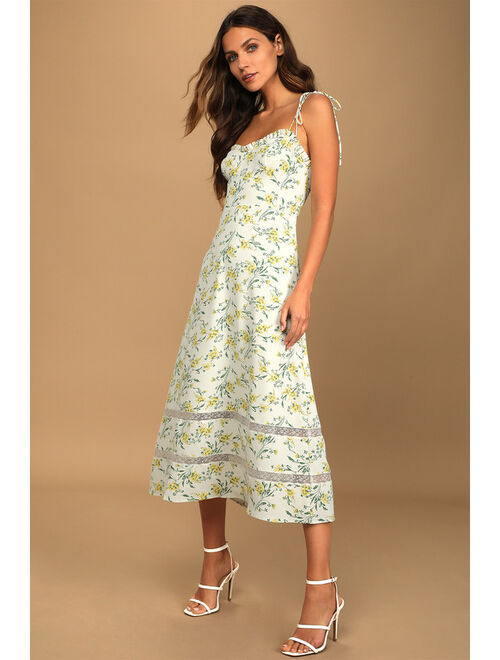 Lulus See the Blooms White Floral Print Tie-Strap Midi Dress