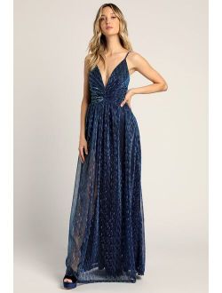 Beaming with Glam Blue Lurex Sleeveless Maxi Dress