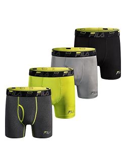 Men's 6" Boxer Briefs Fly Front, 90% Polyester 10% Spandex, 4-Pack