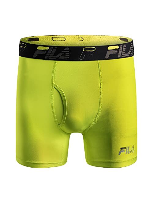 Fila Men's 6" Boxer Briefs Fly Front, 90% Polyester 10% Spandex, 4-Pack
