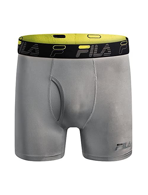 Fila Men's 6" Boxer Briefs Fly Front, 90% Polyester 10% Spandex, 4-Pack