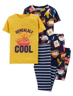 Big Boys 4-Piece Breakfast Snug Fit T-shirt and Pajama Set