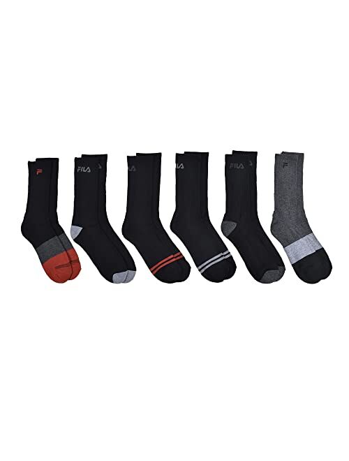 Fila Men's 6-Pack Color Block Stripes Half Cushion Crew Socks