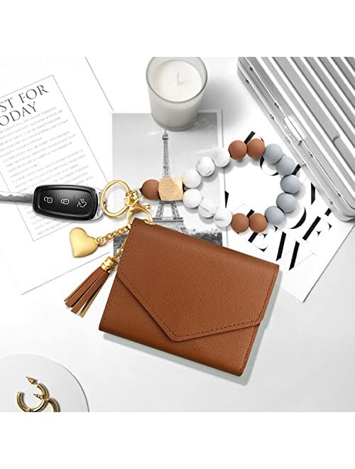 Dgdfldgc Elastic Silicone Beads Wristlet Keyring with Card Pocket Beaded Keychain Bracelet Wristlet Wallet