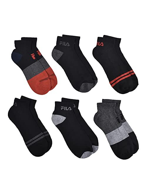 Fila Men's 6-Pack Color Block Stripes Half Cushion Quarter Socks