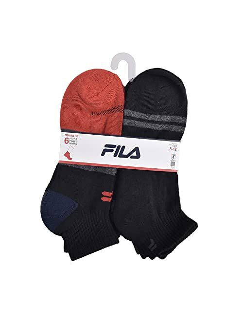 Fila Men's 6-Pack Color Block Stripes Half Cushion Quarter Socks