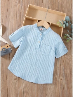 Toddler Boys Fake Roll Up Sleeve Half Button Shirt
