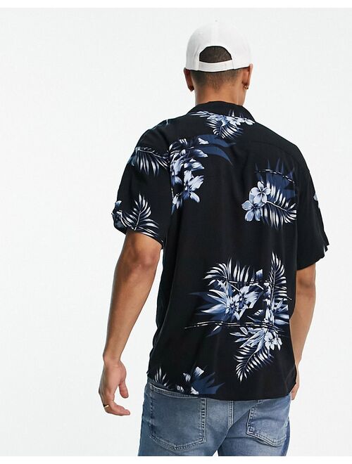 Jack & Jones Core oversized shirt with revere collar in palm print