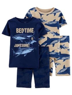 Big Boys 4-Piece Shark Snug Fit T-shirt and Pajama Set