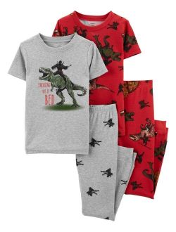 Little Boys 4-Piece Dinosaur Snug Fit T-shirt and Pajama Set