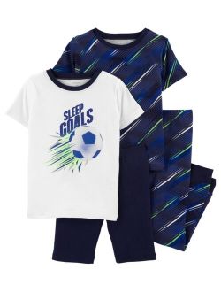 Big Boys 4-Piece Soccer Snug Fit T-shirt and Pajama Set
