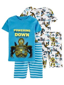 Big Boys 4-Piece Transformer Snug Fit T-shirt and Shorts Pajama Set