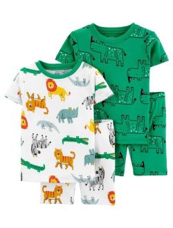 Toddler Boys 4-Piece Safari Snug Fit T-shirt and Shorts Pajama Set