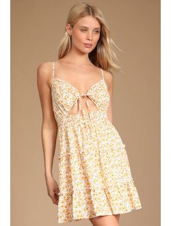 Dropping Hints White Floral Sleeveless Cutout Tiered Mini Dress