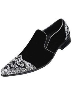 Amali Bannon, Mens Slip On Shoes - Casual Dress Shoes for Men - Tuxedo Shoes - Mens Casual Shoes - Exotic Sparkle, Velvet Smoking Slipper