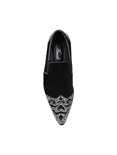 Amali Bannon, Mens Slip On Shoes - Casual Dress Shoes for Men - Tuxedo Shoes - Mens Casual Shoes - Exotic Sparkle, Velvet Smoking Slipper
