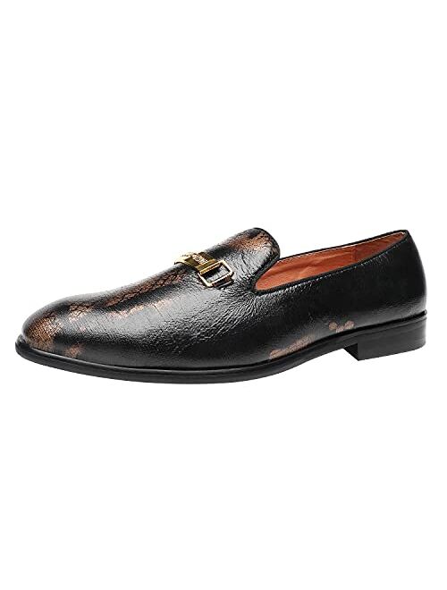 ELANROMAN Men's Loafers Leather Wedding Party Dress Shoes