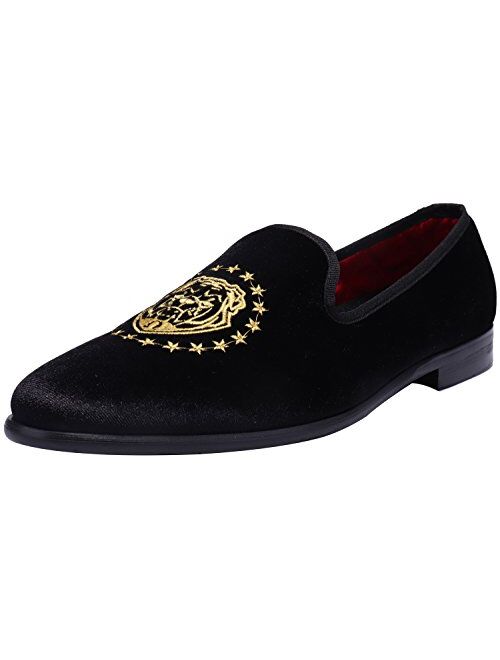 ELANROMAN Loafers for Men Velvet Shoes of Fashion Embroidered 1.0 and 2.0 Party Wedding Prom Shoes