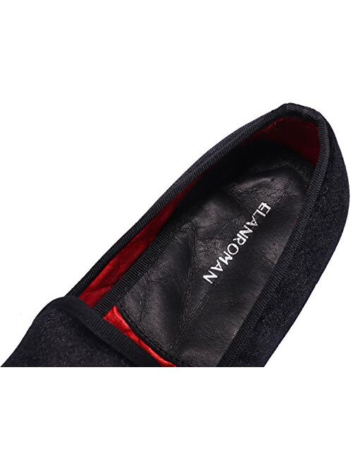 ELANROMAN Loafers for Men Velvet Shoes of Fashion Embroidered 1.0 and 2.0 Party Wedding Prom Shoes