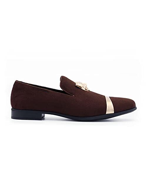 Amali King - Men's Slippers - Mens Loafers - Designer Shoes for Men - Tuxedo Shoes - Velvet Loafers Men - Embossed Paisley Pattern, Satin Band and Trim