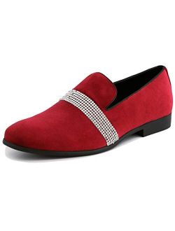 Amali The Original Men's Velvet Smoking Slipper with Rhinestone Embellished Strap Dress Shoe, Style Monarch
