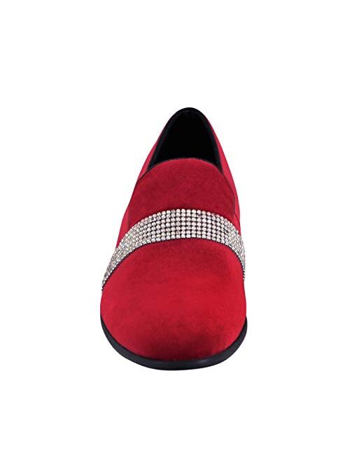 Amali The Original Men's Velvet Smoking Slipper with Rhinestone Embellished Strap Dress Shoe, Style Monarch