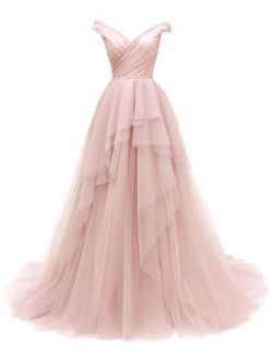 VKBRIDAL Women's Tiered Tulle Prom Dresses Long Off The Shoulder Formal Party Ball Gowns