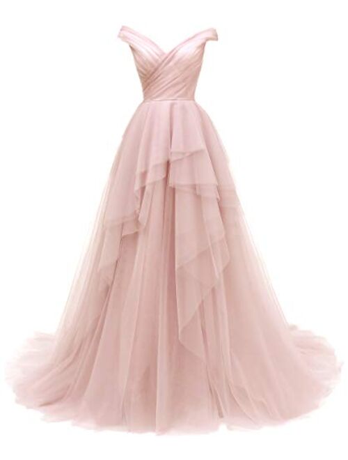 VKBRIDAL Women's Tiered Tulle Prom Dresses Long Off The Shoulder Formal Party Ball Gowns