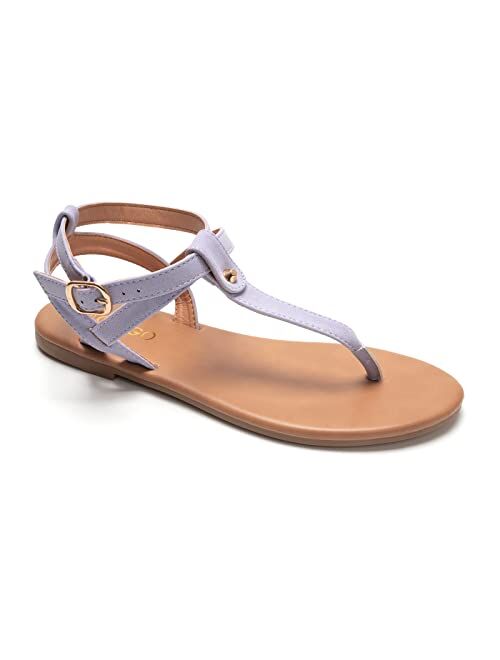 Thong Flat Sandals, Casual T Strap Dress Sandals, Adjustable Ankle Buckle Dress Thong Sandals with Strappy for Women Summer Wedding
