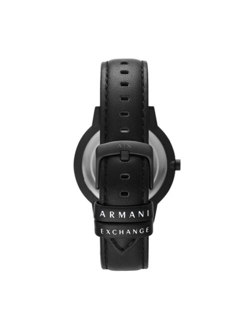 A|X Armani Exchange Men's Three-Hand Black Leather Strap Watch 42mm