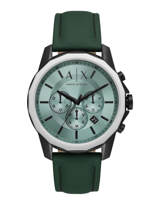 A|X Armani Exchange Men's Chronograph Banks Dark Green Leather Strap Watch 44mm