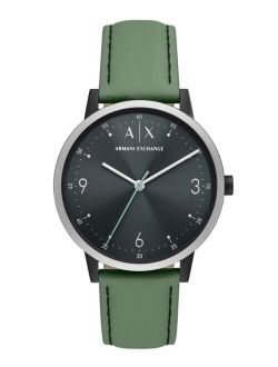 A|X Armani Exchange Men's Cayde Dark Green Leather Strap Watch 42mm