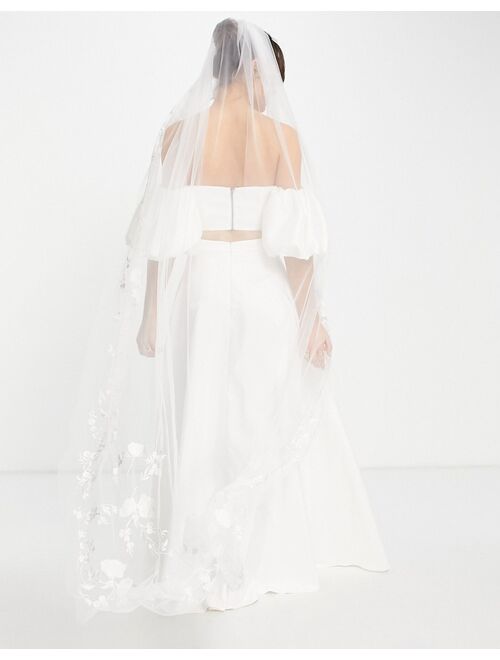 ASOS EDITION delicate floral embroidered floor length veil in ivory