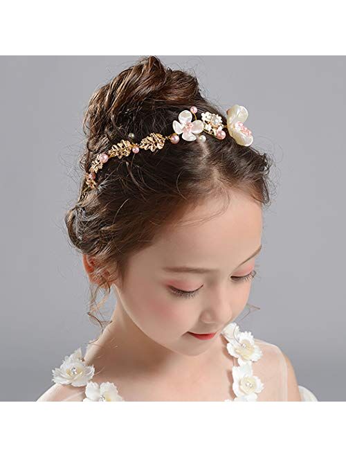 Campsis Flower Girl Headband for Wedding Gold Princess Headpieces First Communion Hair Piece Birthday Party Prom Tiara for Girls and Flower Girls
