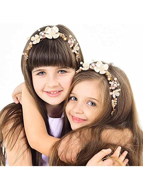 Campsis Flower Girl Headband for Wedding Gold Princess Headpieces First Communion Hair Piece Birthday Party Prom Tiara for Girls and Flower Girls