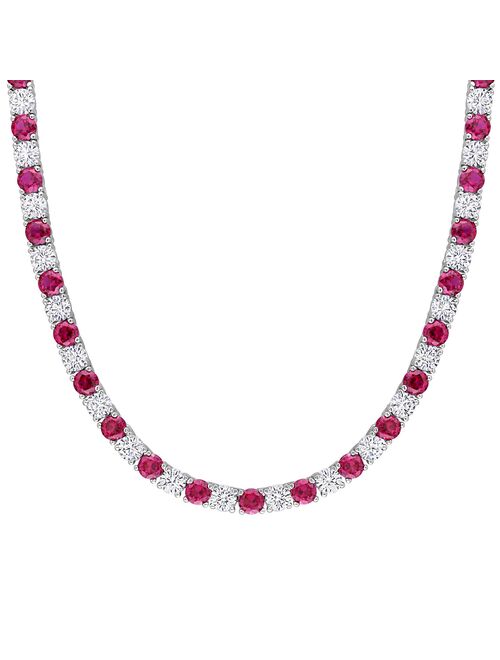 Stella Grace Sterling Silver Lab-Created Ruby & Lab-Created White Sapphire Tennis Necklace